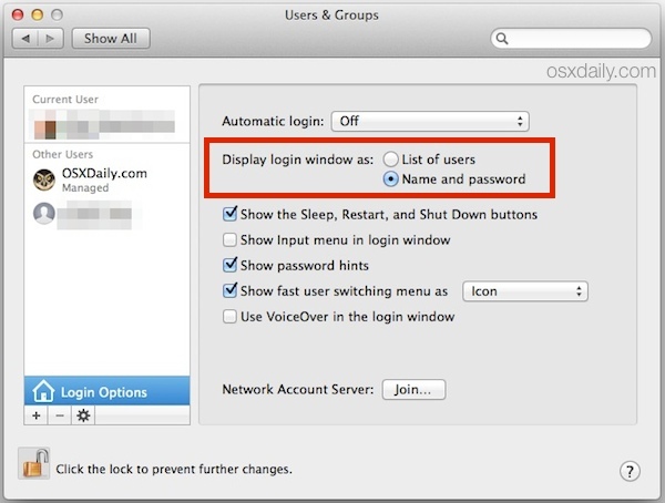 Visualizza il nome di accesso come password e campo username in Mac OS X