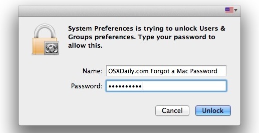 Reimposta una password Mac OS X.