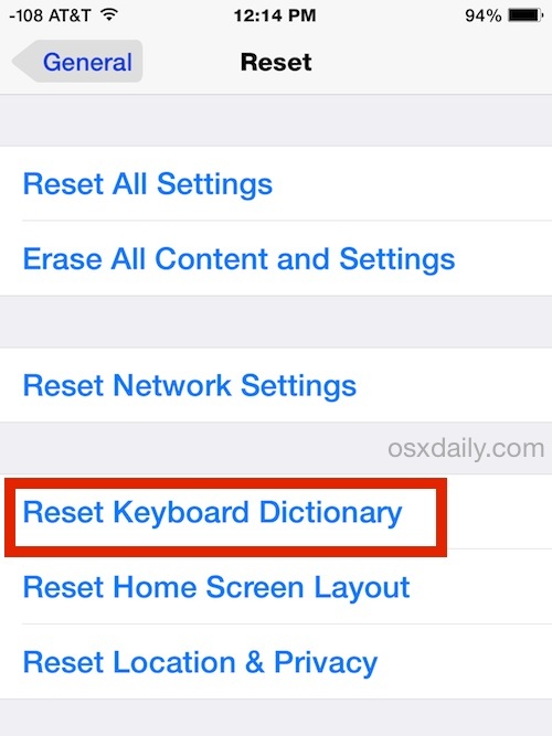 Reimposta il dizionario della tastiera in iOS