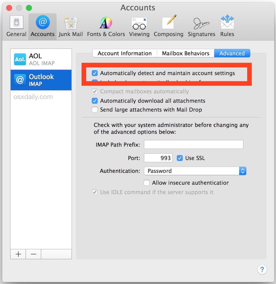 Risolvi i problemi di posta dopo aver aggiornato OS X