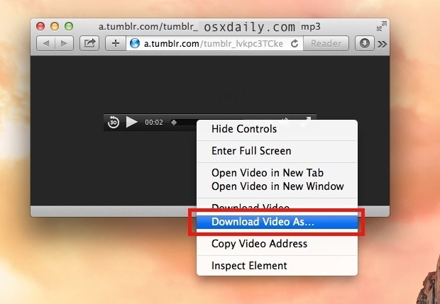 L'opzione Scarica video come in Safari consente di salvare file audio o video nel loro formato originale