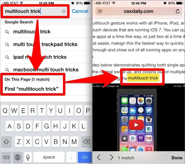 Trova il testo su una pagina Web in iOS 7 Safari