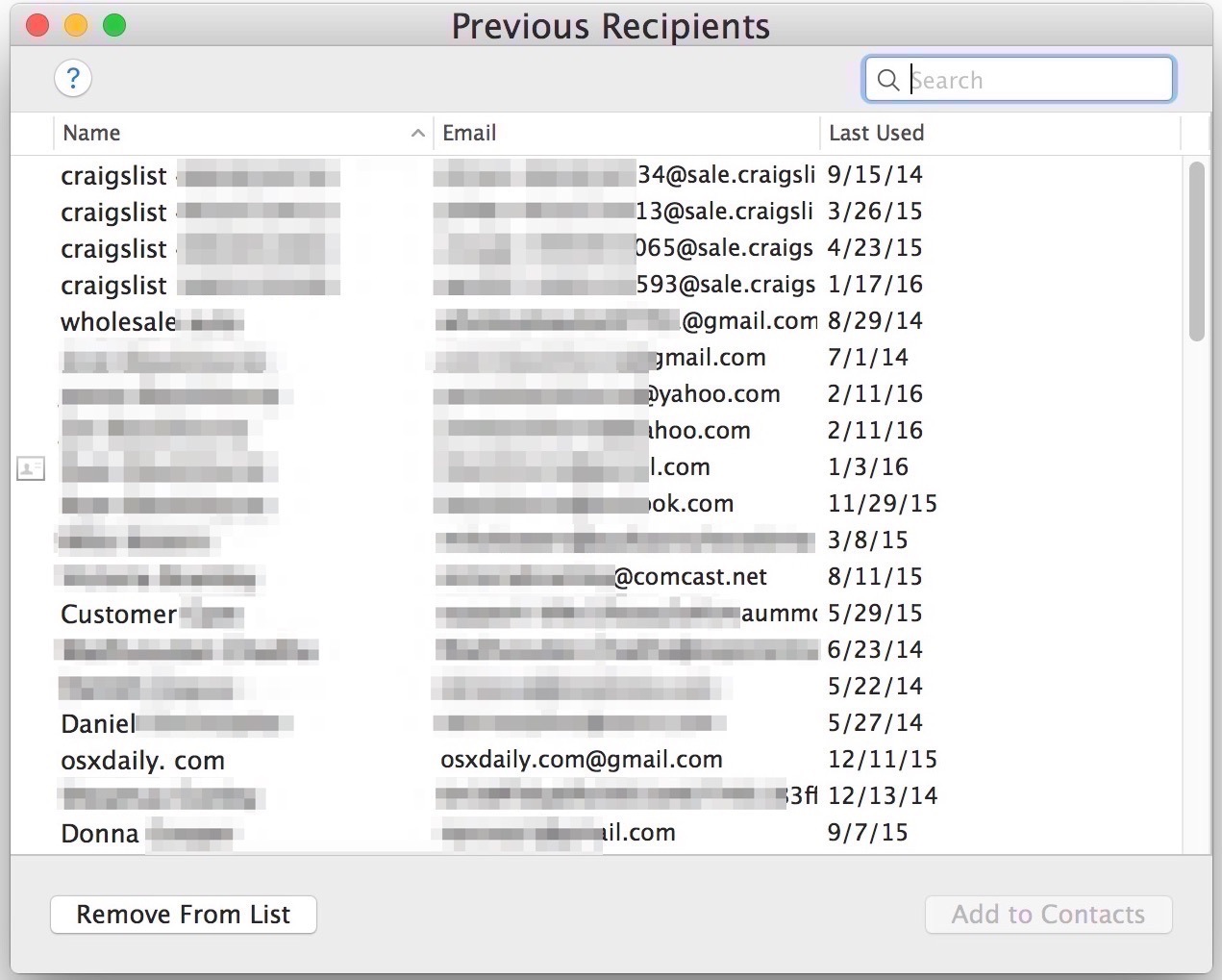 Mostra i destinatari e-mail precedenti e i loro indirizzi e-mail nell'app per Mac OS X Mail