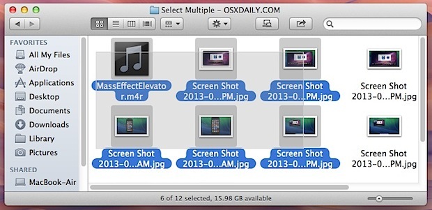 Selezione di gruppi di file con un clic e trascina in Mac OS X