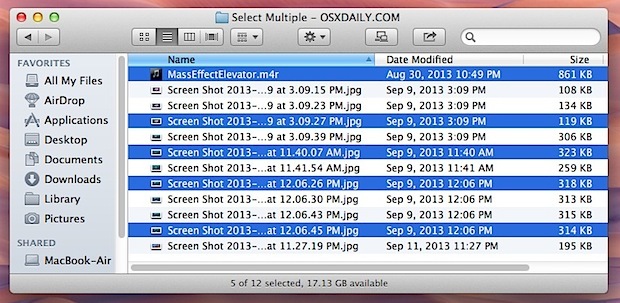 Seleziona più file non adiacenti in Mac OS X
