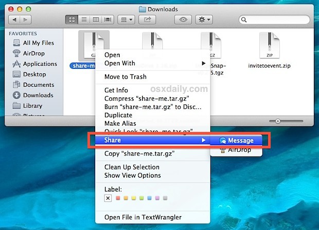 Invia un file da OS X Finder con iMessage