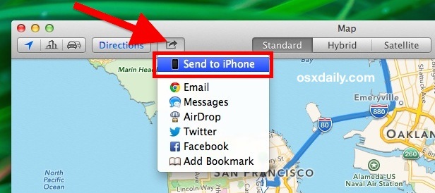 Invia mappe dal Mac all'iPhone