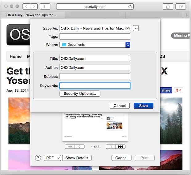 Salvataggio in formato PDF da un tasto in Mac OS X