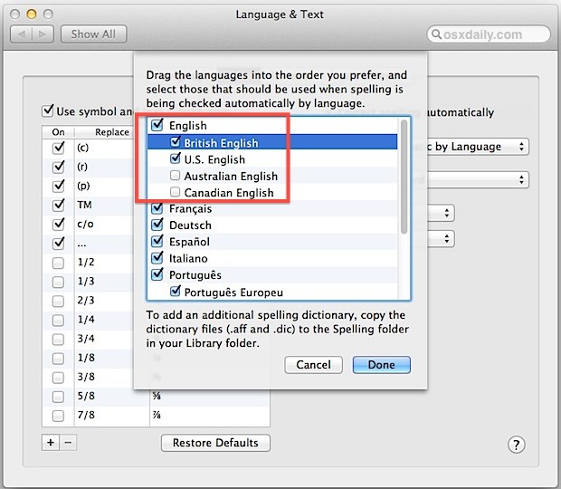 Imposta la priorità di correzione automatica della lingua in Mac OS X Lion