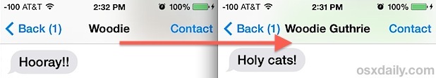 Prima e dopo il cambio del nome dei messaggi in iOS 7