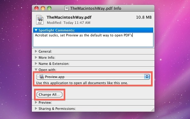 Imposta il visualizzatore PDF predefinito in Mac OS X.
