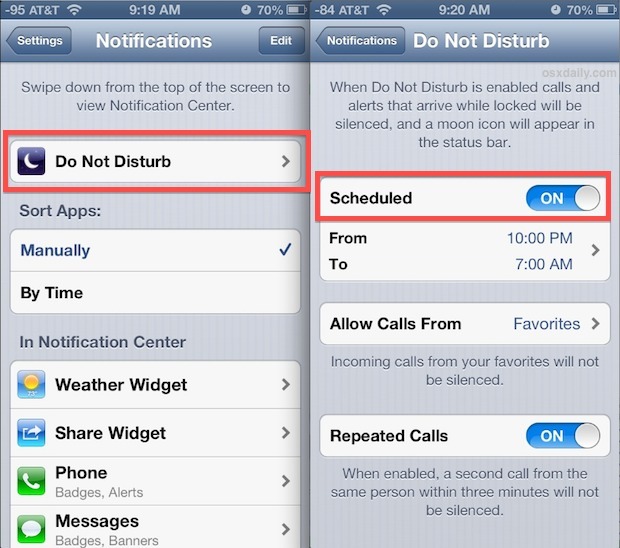 Imposta Non disturbare su un orario in iOS