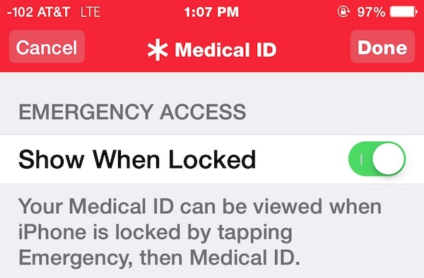 mostra ID medico su una schermata di blocco di iPhone