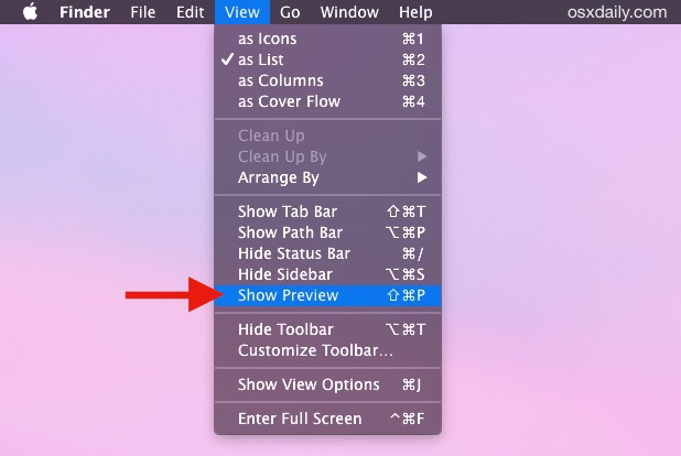 Pannello di anteprima attivato nel Finder di macOS