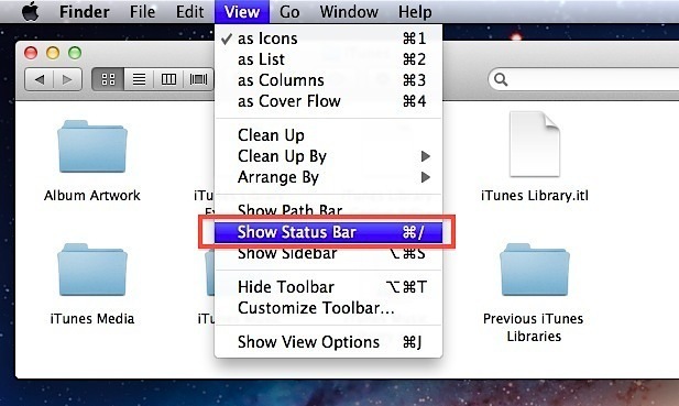 Mostra lo spazio disponibile su disco e la barra di stato in Mac OS X.