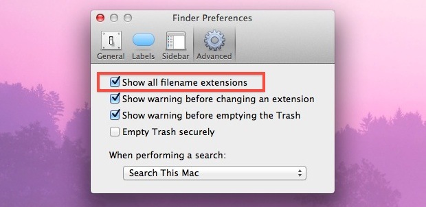 Mostra estensioni nome file in Mac OS X
