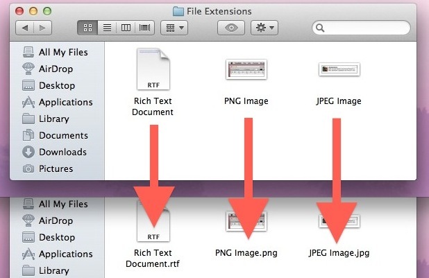 Estensioni di file mostrate in Mac OS X