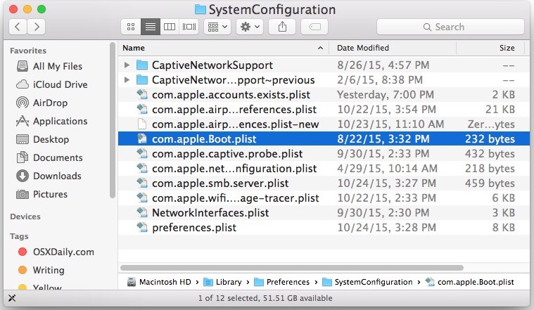 Barra dei percorsi visibile in Mac OS X Finder