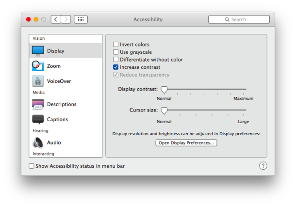 Aumentare il contrasto in OS X Yosemite