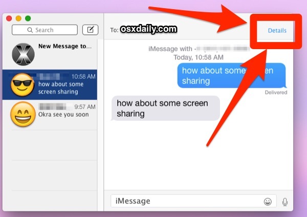 Avvia la condivisione dello schermo dai messaggi in OS X