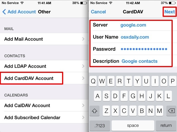 Trasferisci i contatti da Android a un iPhone utilizzando Contatti Google