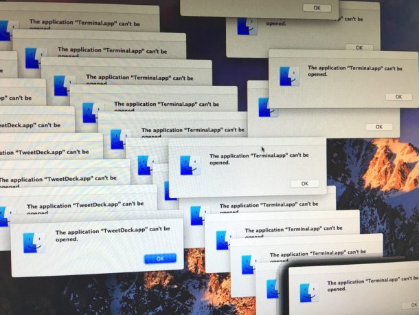crollo del fallimento di avvio dell'applicazione macOS Sierra