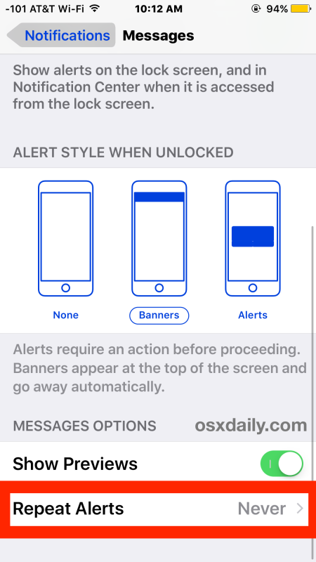 Opzione per disattivare gli avvisi di messaggi ripetuti su iPhone