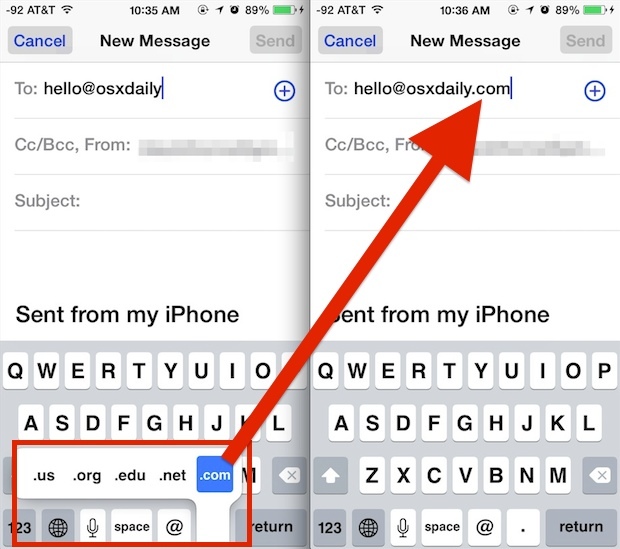 Digita automaticamente un TLD di email per completare un indirizzo più velocemente in iOS