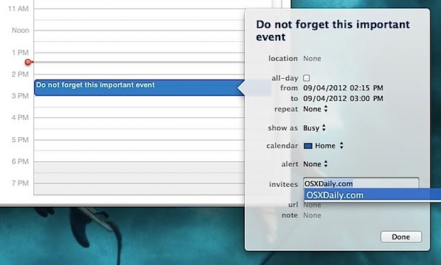 Invita persone ad eventi in Calendar da Mac OS X