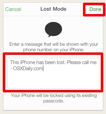 inserire un messaggio per la schermata di blocco di un iPhone in modalità Lost