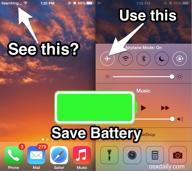 Risparmia batteria quando iPhone cerca il segnale