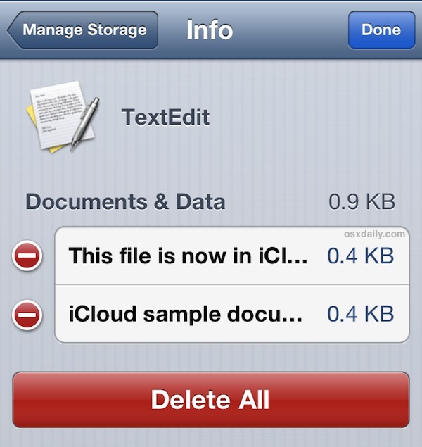 Elimina documenti iCloud da iOS