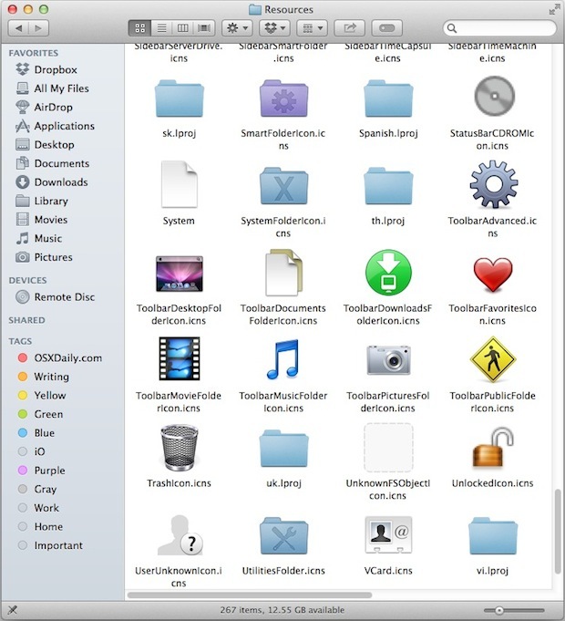 Icone di sistema di Mac OS X.