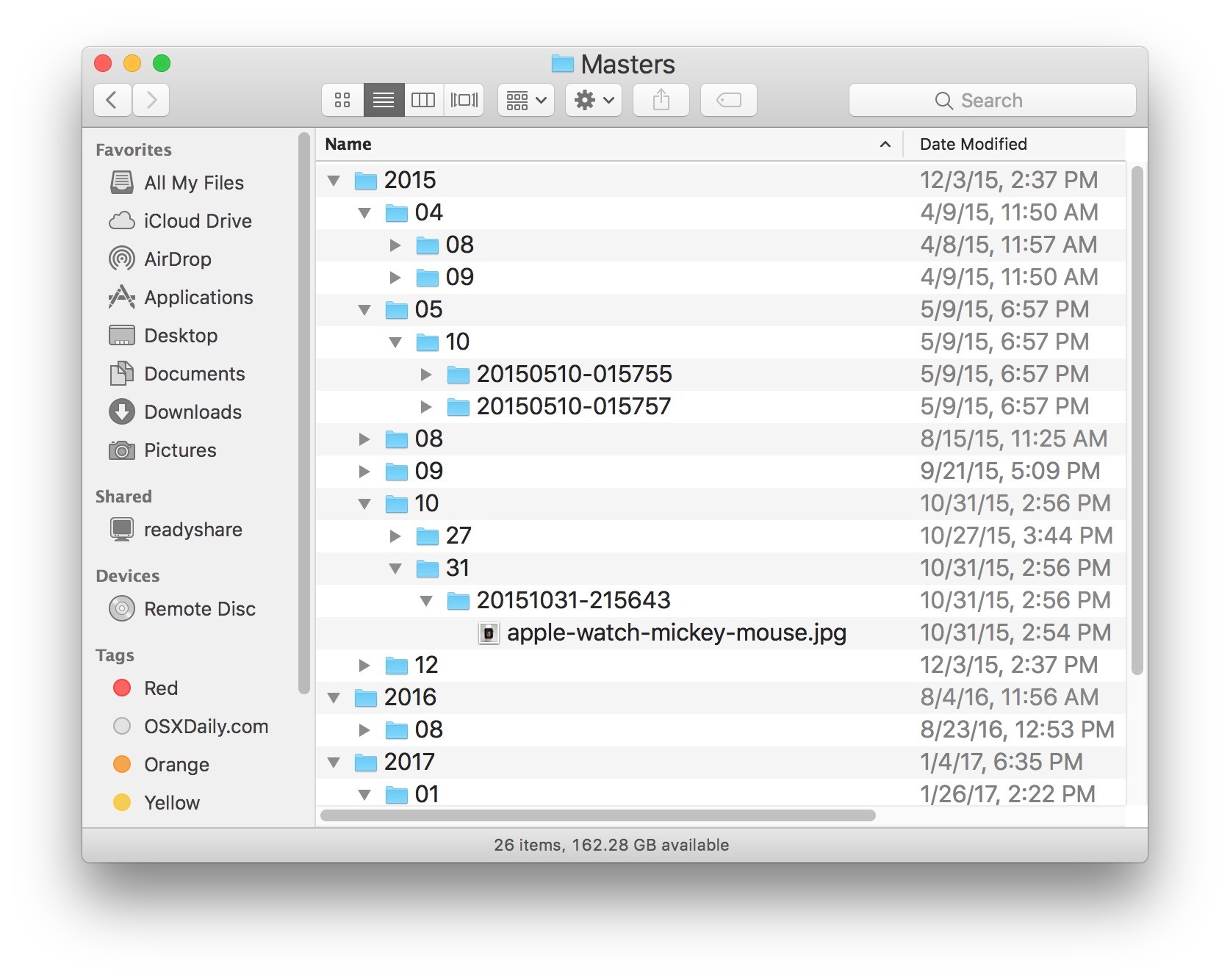 Posizioni dei file delle foto in Mac OS
