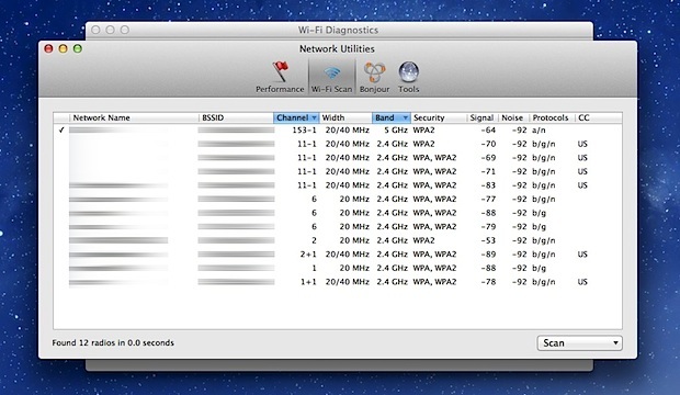 Scanner Wi-Fi in Mac OS X Mountain Lion