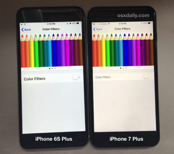 iPhone 7 Colore dello schermo giallo accanto a iPhone 6S